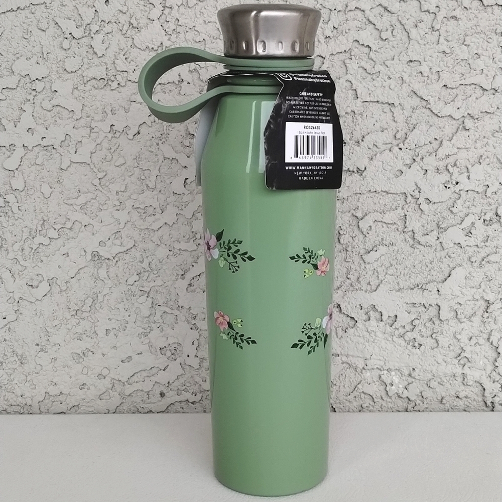 Manna Haute Green Stainless Steel Water Bottle Floral "But First Jesus" 18 Oz - Picture 4 of 13